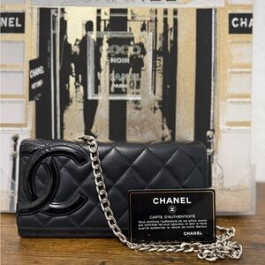 CHANEL Calfskin Quilted Cambon Gusset Flap Wallet Black